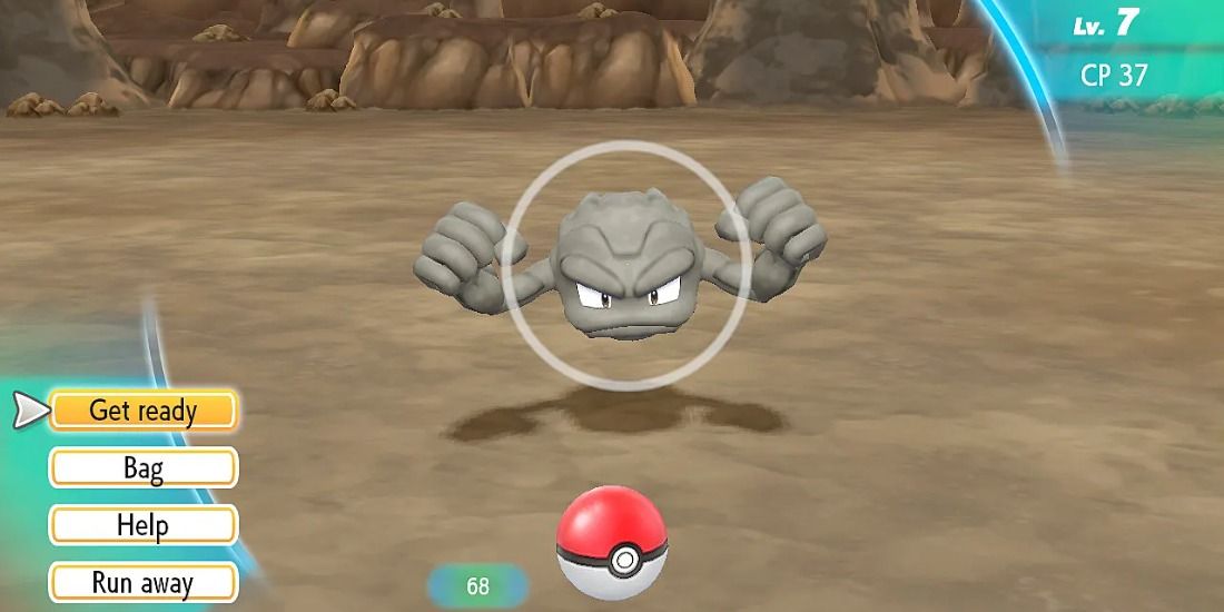 Geodude being caught in Pokemon Lets Go