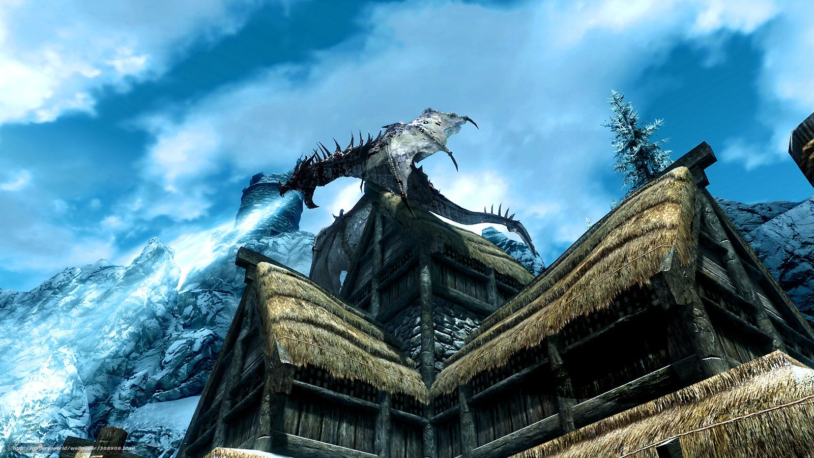 Dragon on a house (Skyrim)