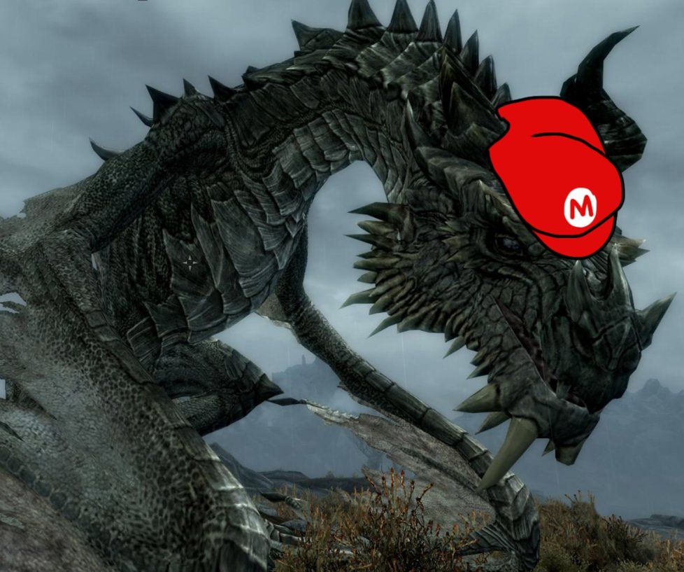 Paarthurnax with a Mario hat (Skyrim)