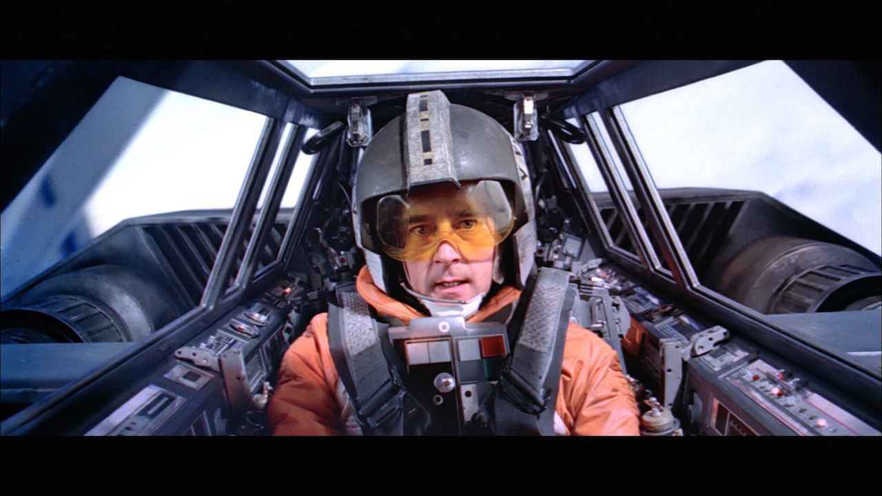 Wedge Antilles in cockpit of snow speeder 