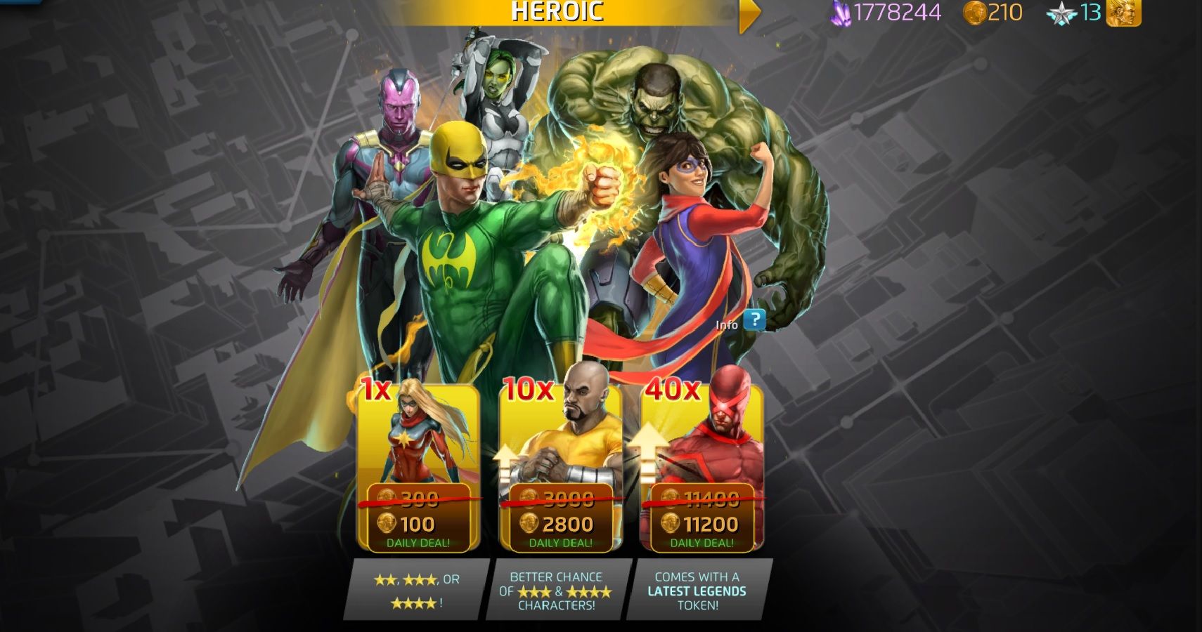 Marvel Puzzle Quest loot box screen