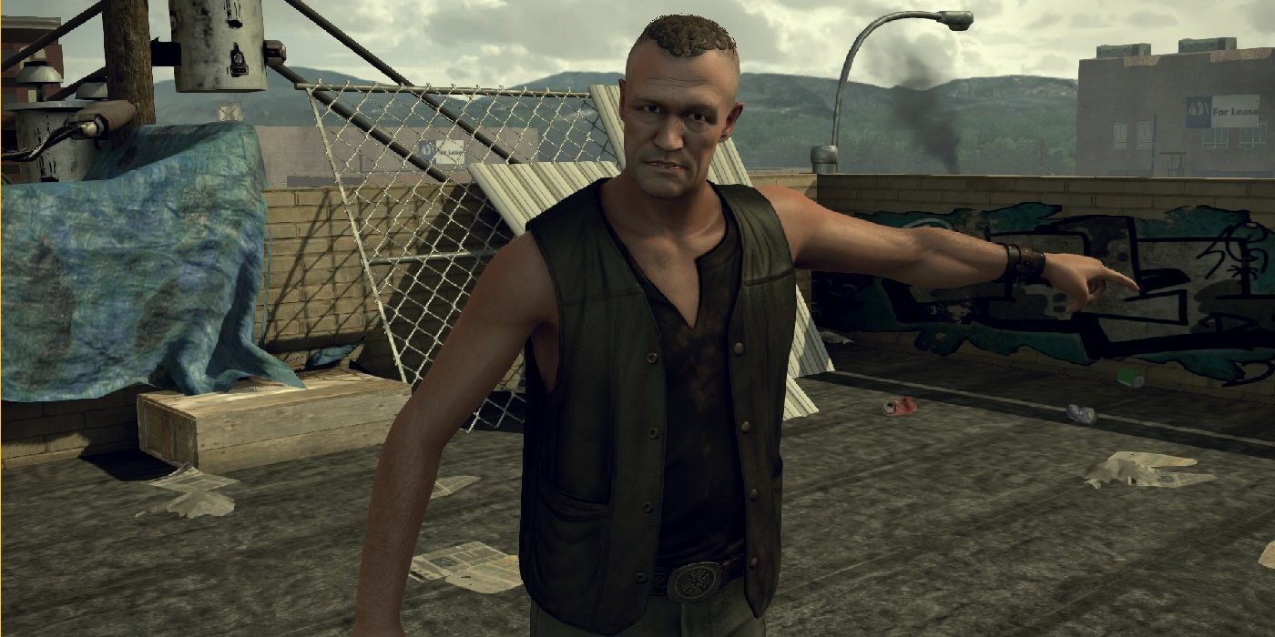 Screenshot of Merle Dixon pointing to an area in conversation with Daryl in Survival Instinct.