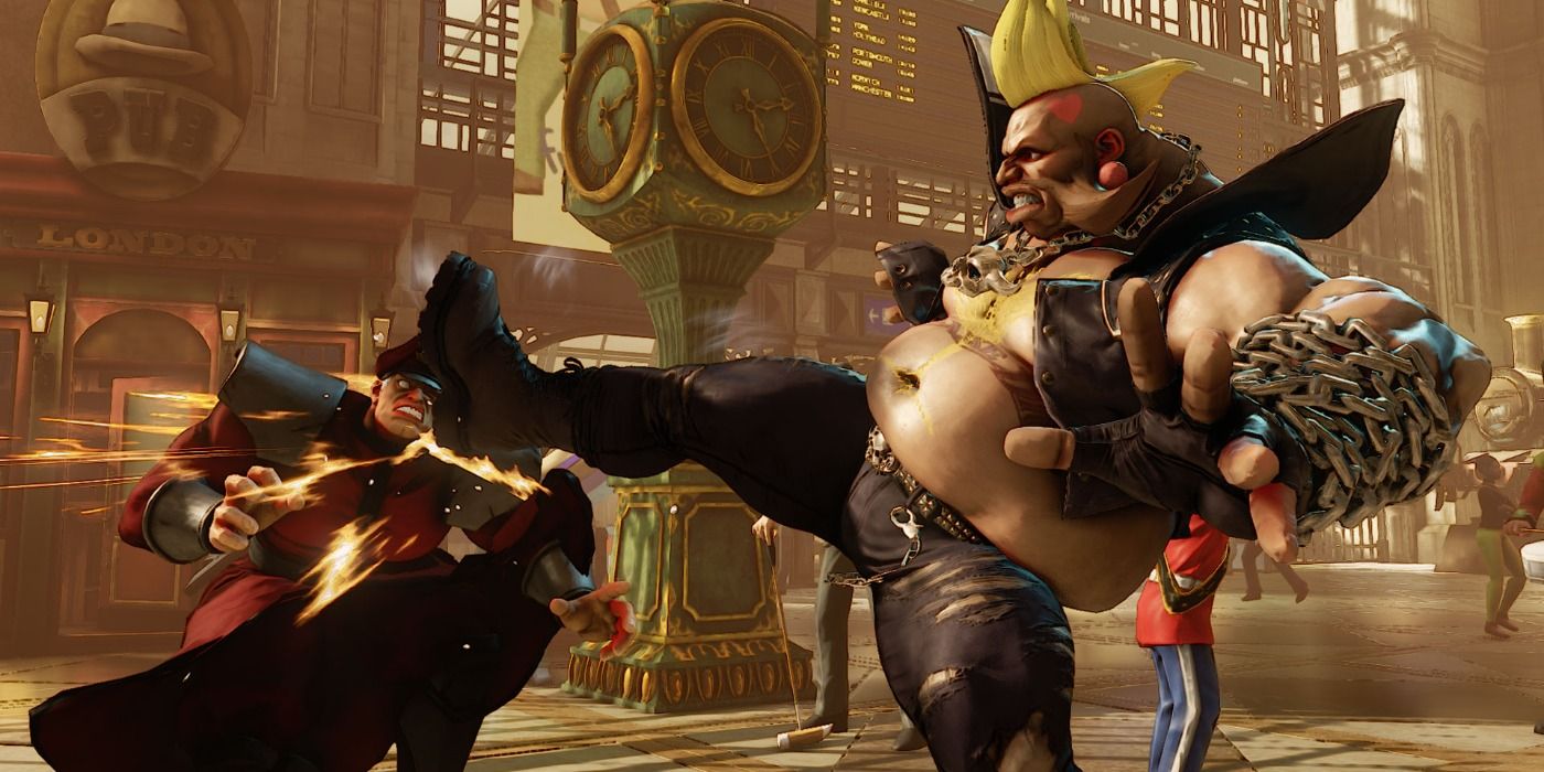 image of Birdie kicking M. Bison from Street Fighter V