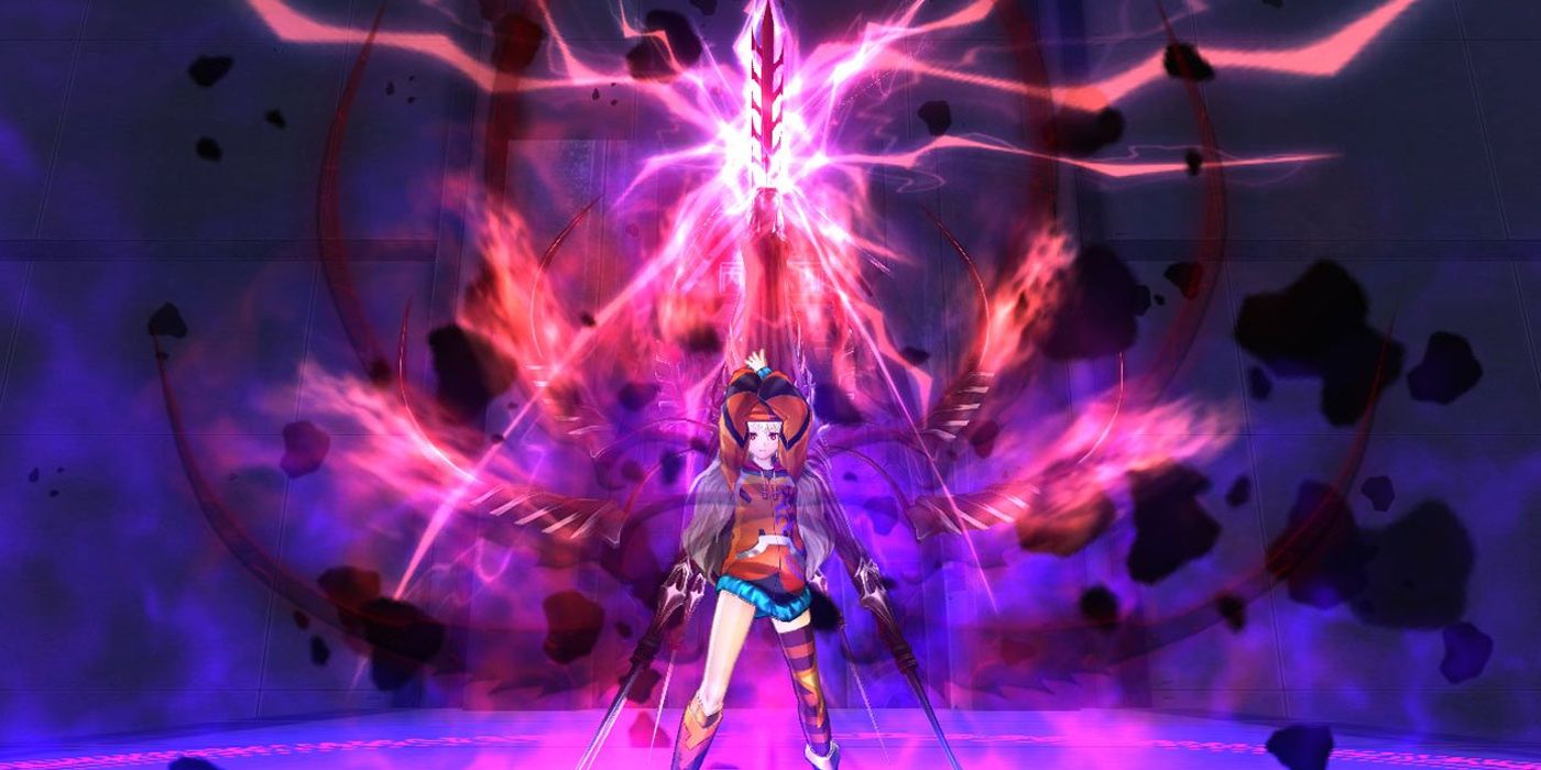 Ar nosurge Ode to an Unborn Star character pointing their sword towards the sky to unleash power