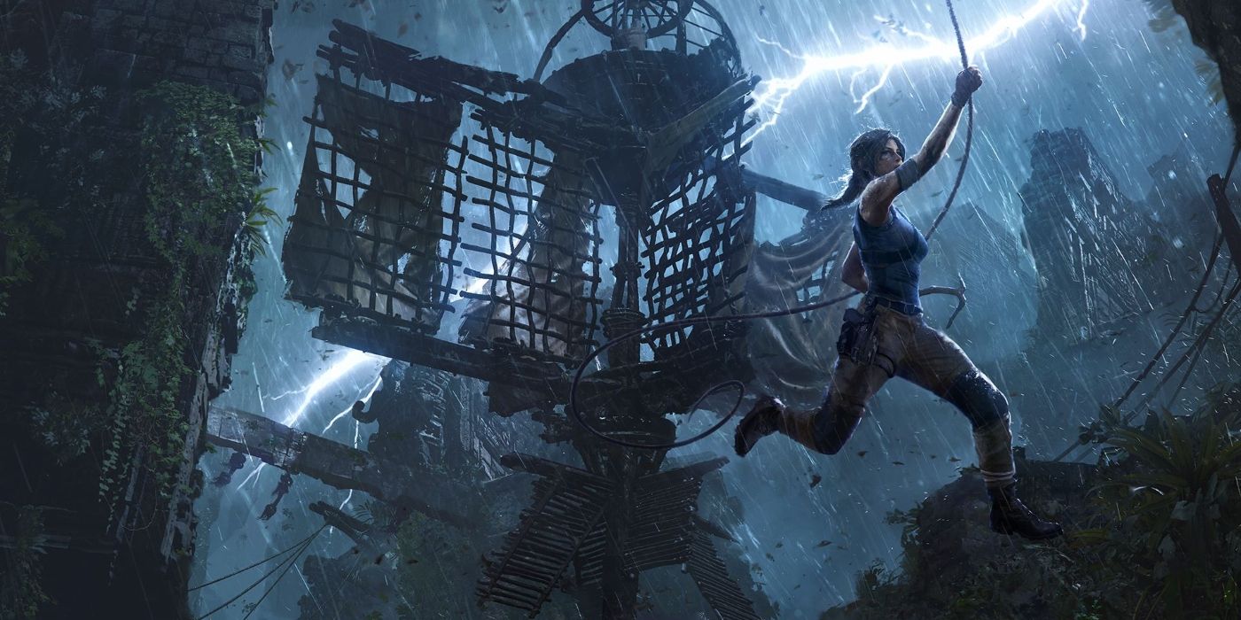 Shadow Of The Tomb Raider Lara Swinging Away From Cage