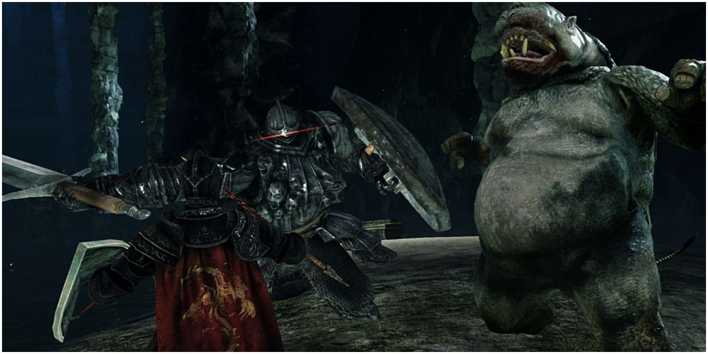 A screenshot of Dark Souls 2 depicting a combat encounter.