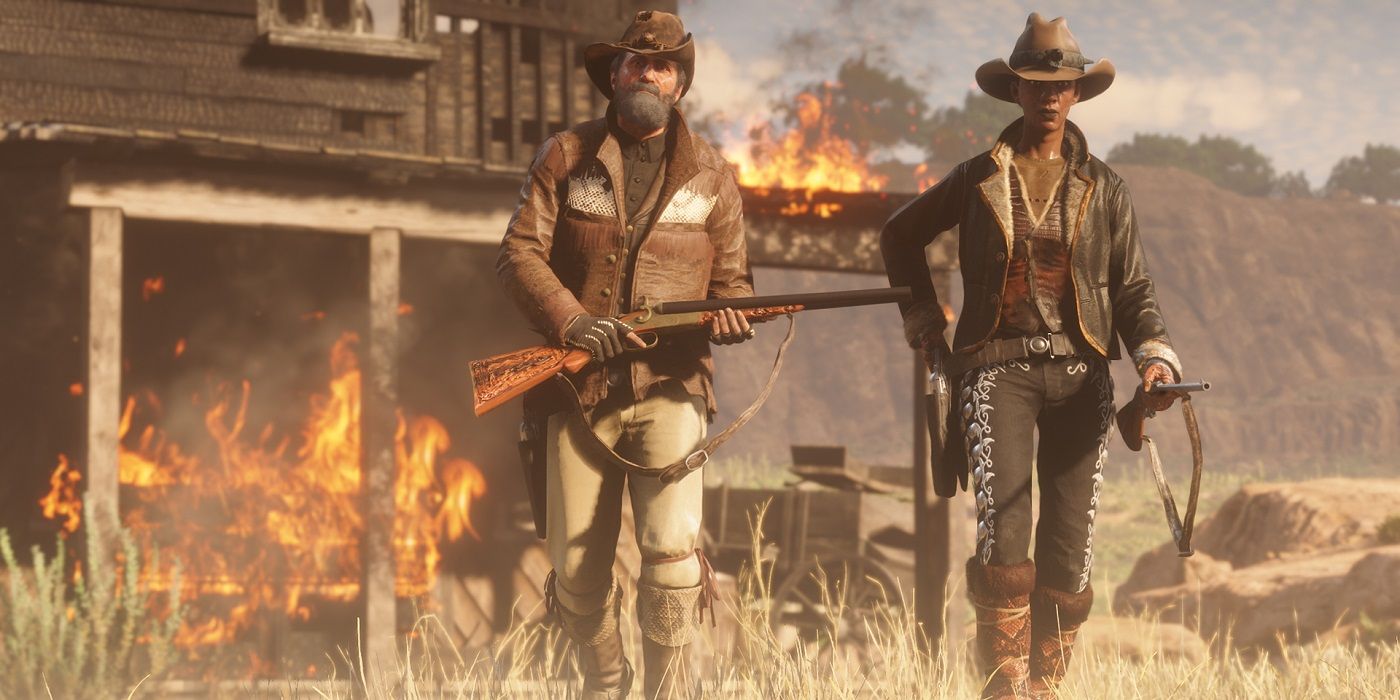 Red Dead Online Walking from a burning house