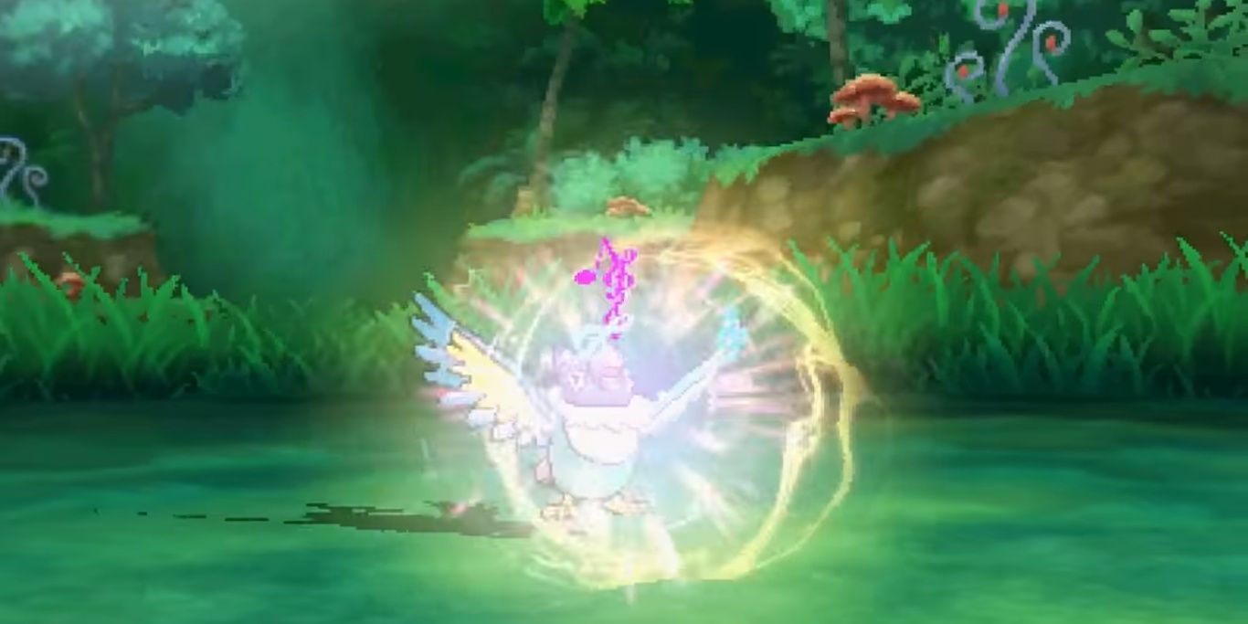 Bird Pokemon Using a move, glowing on some grass
