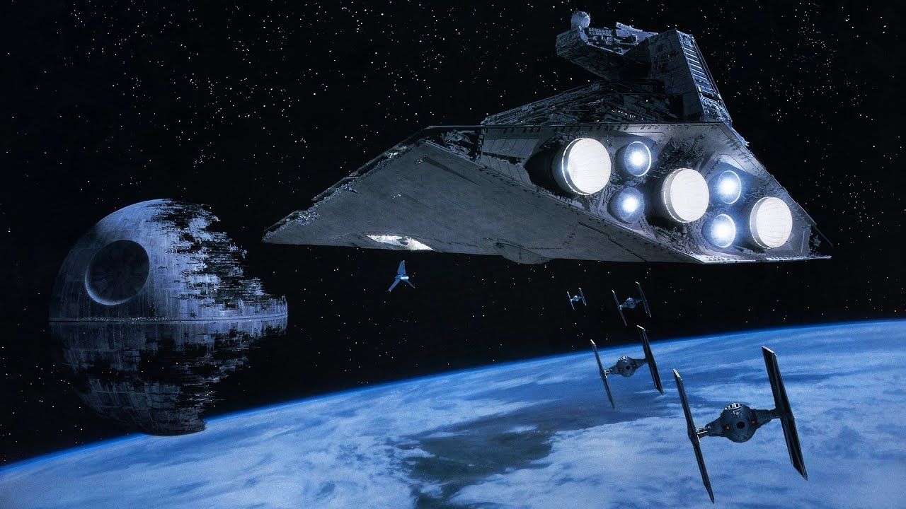 Star destroyer facing Death Star 2 