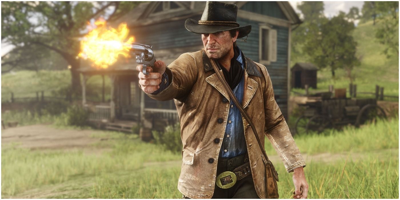 Arthur Morgan shooting in Red Dead Redemption 2