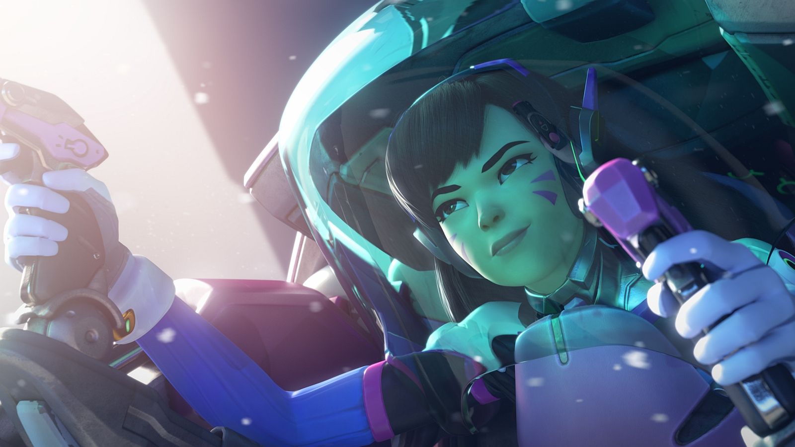 DVa inside her mech with her fingers on the trigger