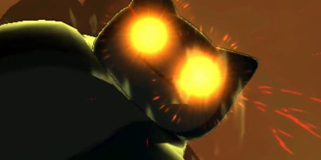 A picture of Snorlax with sinister, glowing eyes. It is about to use Giga Impact in the game.