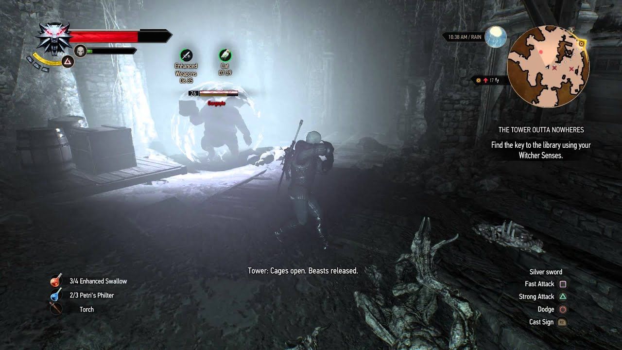 Geralt fights an elemental in the mysterious tower