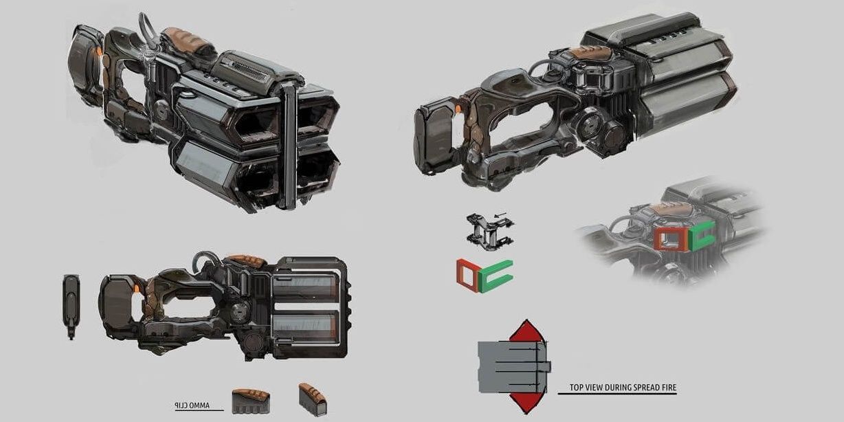 Warframe concept art of the Drakgoon shotgun.