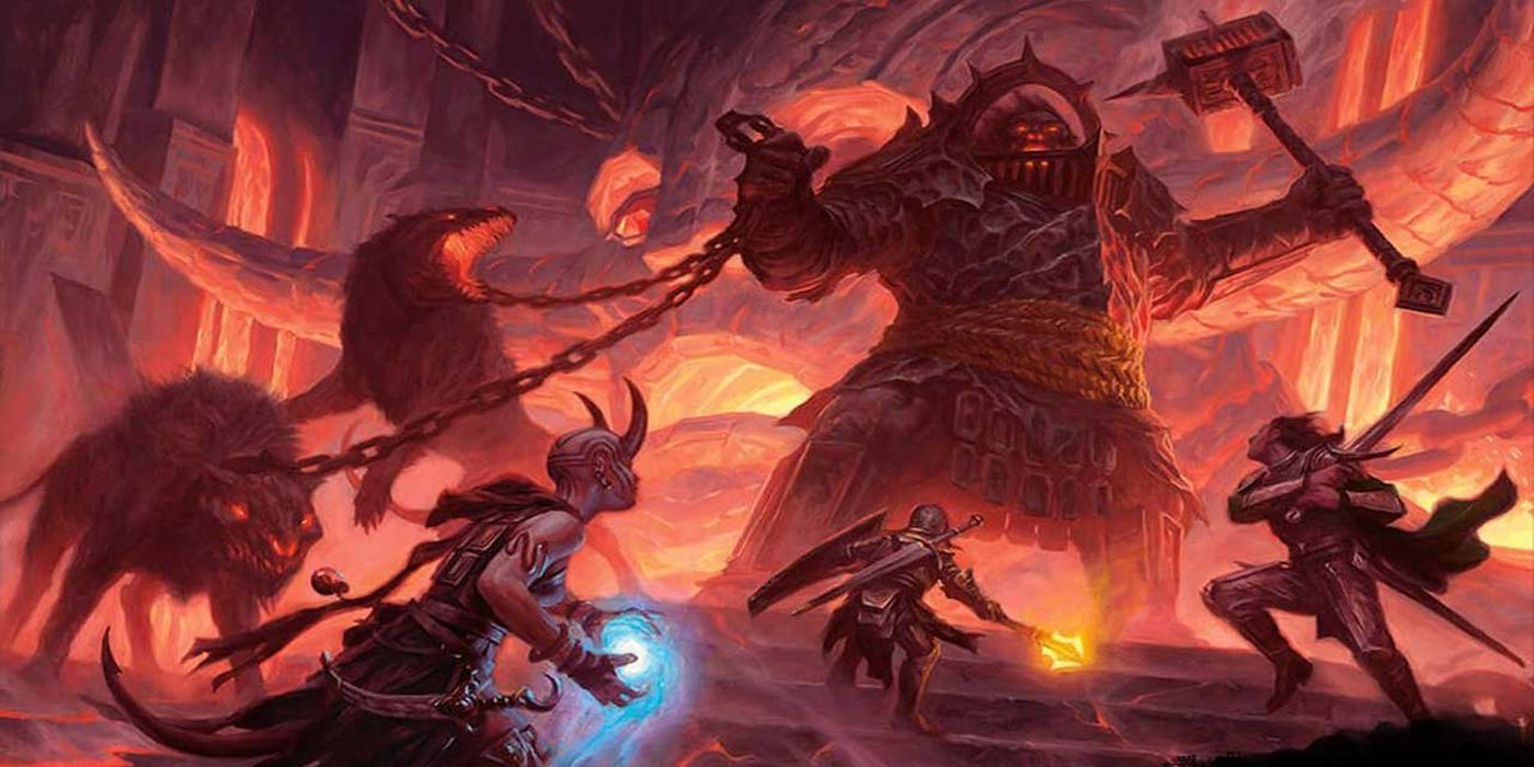 party attacks iron golem with hellhounds on chains