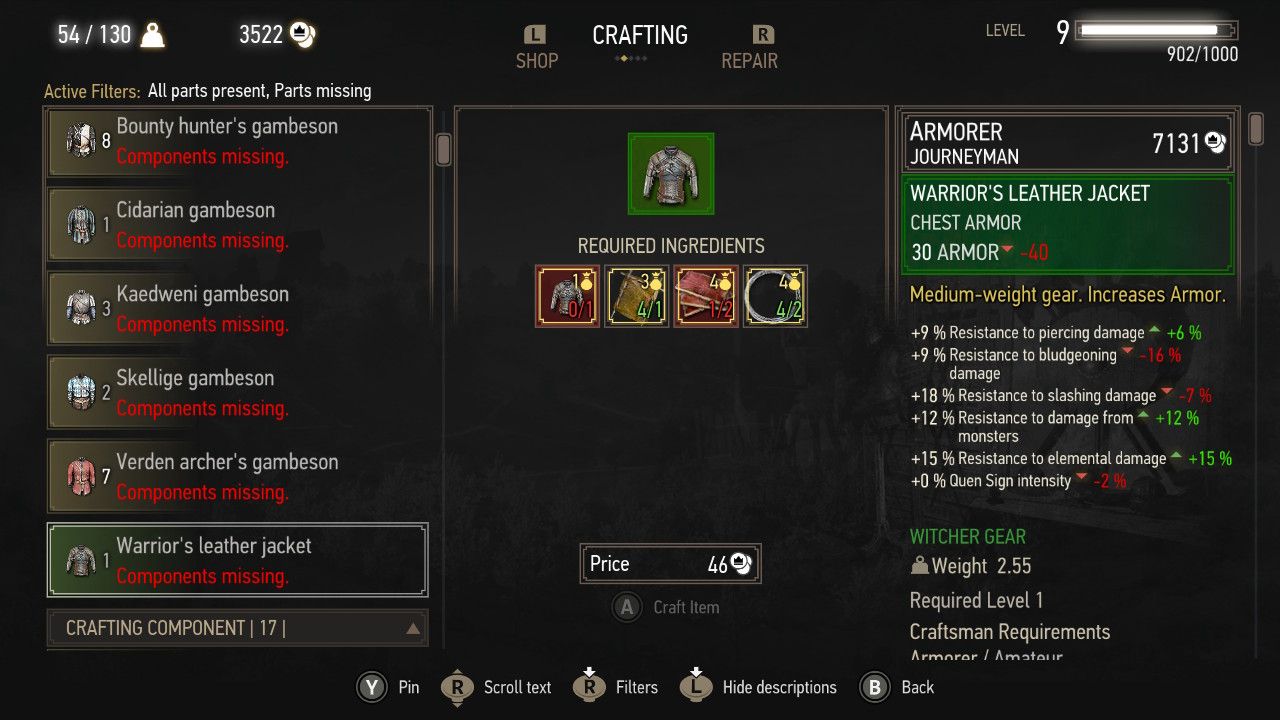 The-Witcher-3-crafting-Kaer-Morhen-armor-Warriors-Leather-Jacket-component-screenshot