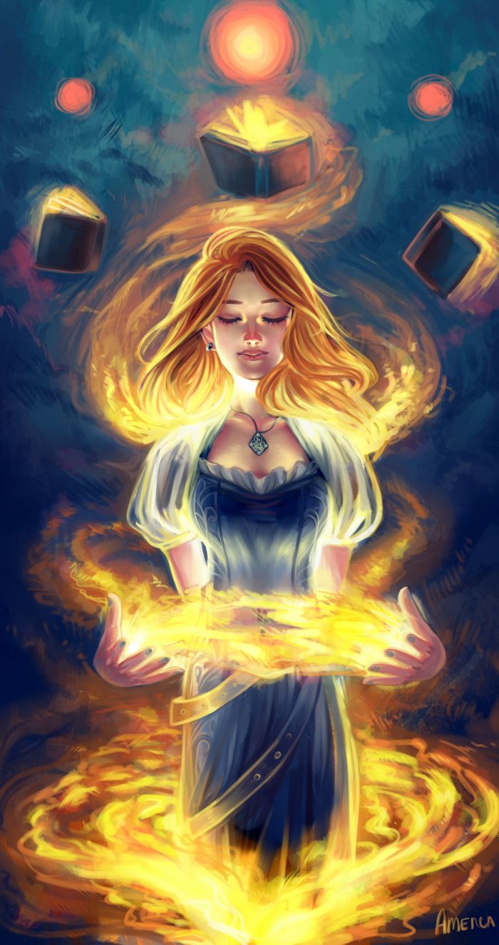 Triss Manipulating Fire and Books Fan Art