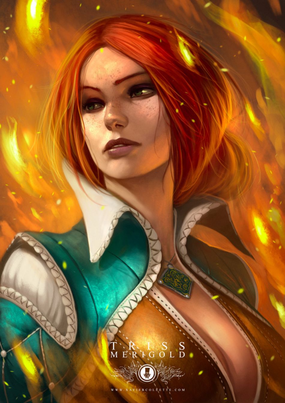 Triss Merigold Surrounded by Fire Fan Art