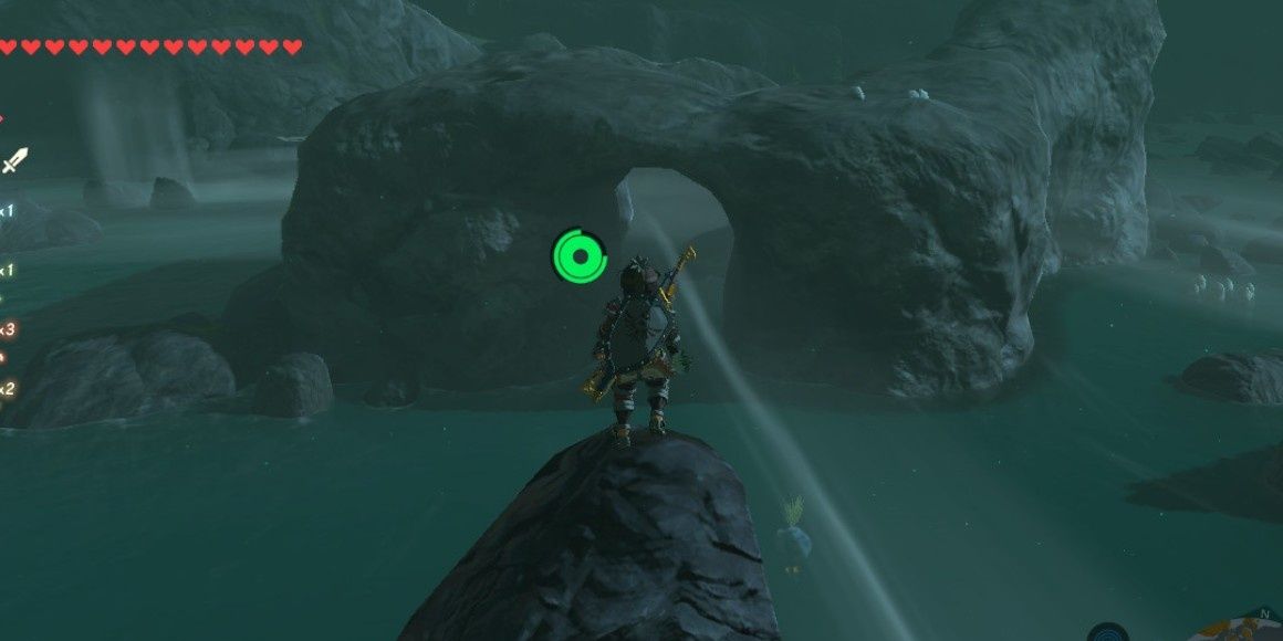 Link standing on top of a rock in BOTW