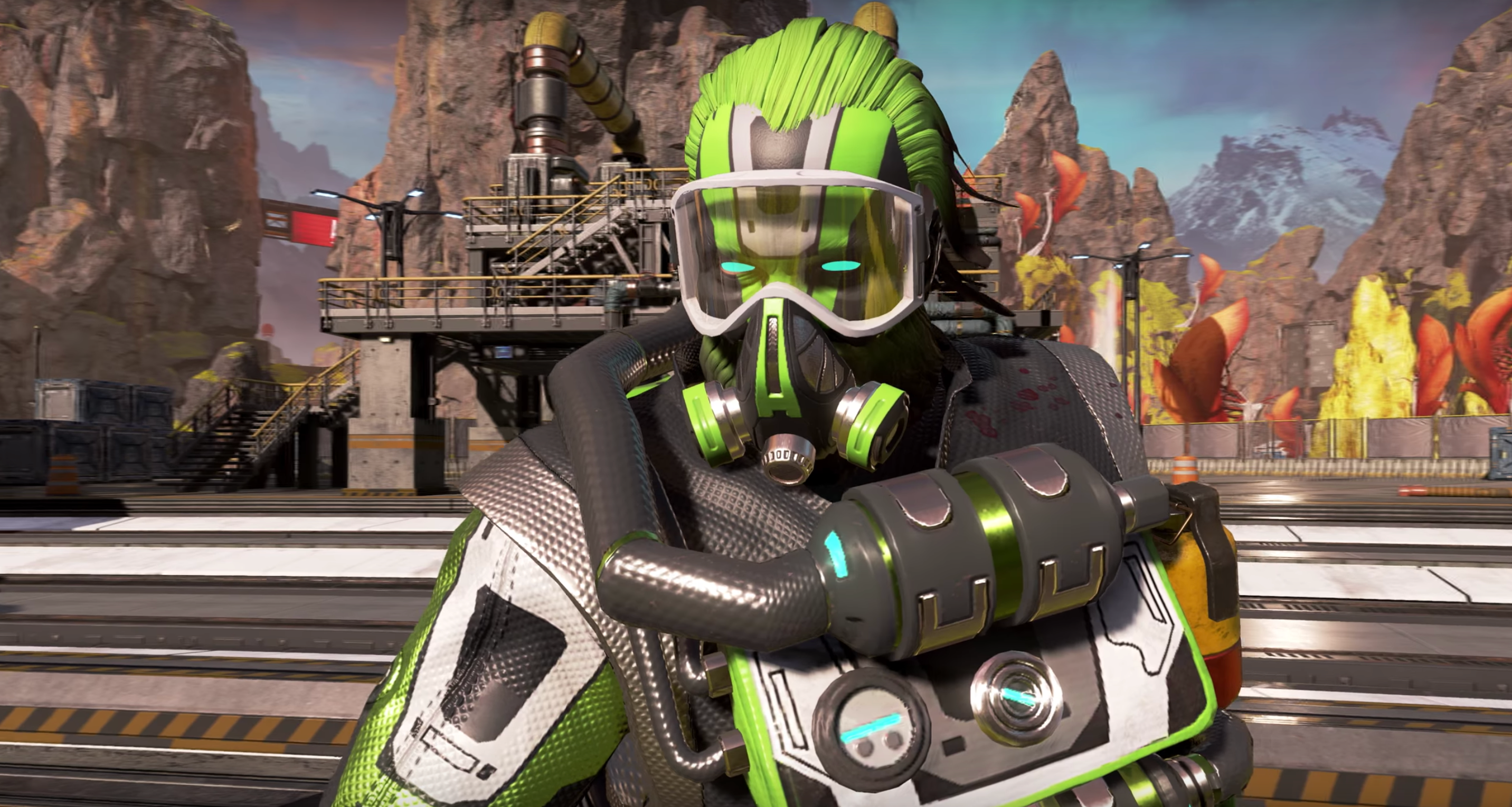 Caustic shows off a new skin in the Apex Legends Season 4 trailer.