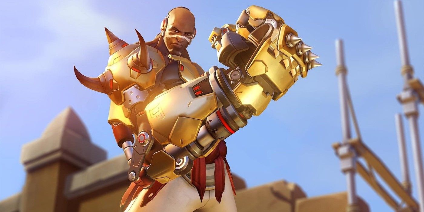 Doomfist with gold glove skin in Overwatch