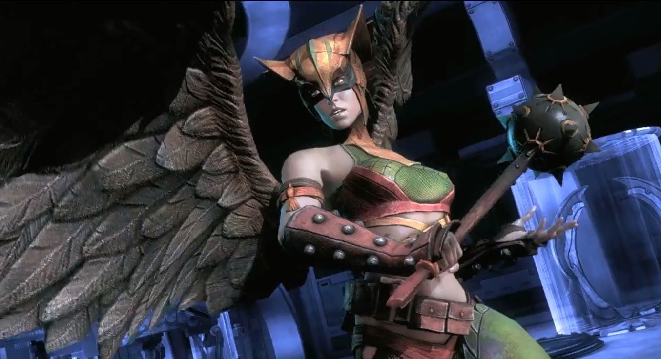 Hawkgirl holding her signature weapon in Injustice