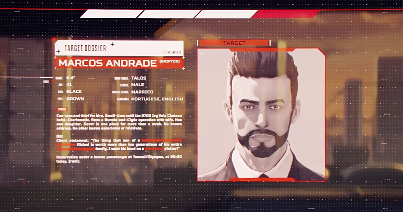 Marcos Andrade's Target Dossier in the Apex Legends Season 4 trailer.