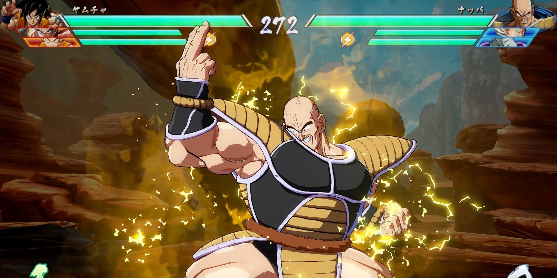 Nappa getting ready to launch an attack in Dragon Ball FighterZ