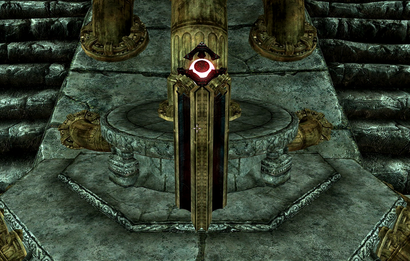 Screenshot of the Lexicon near a pedestal in Skyrim