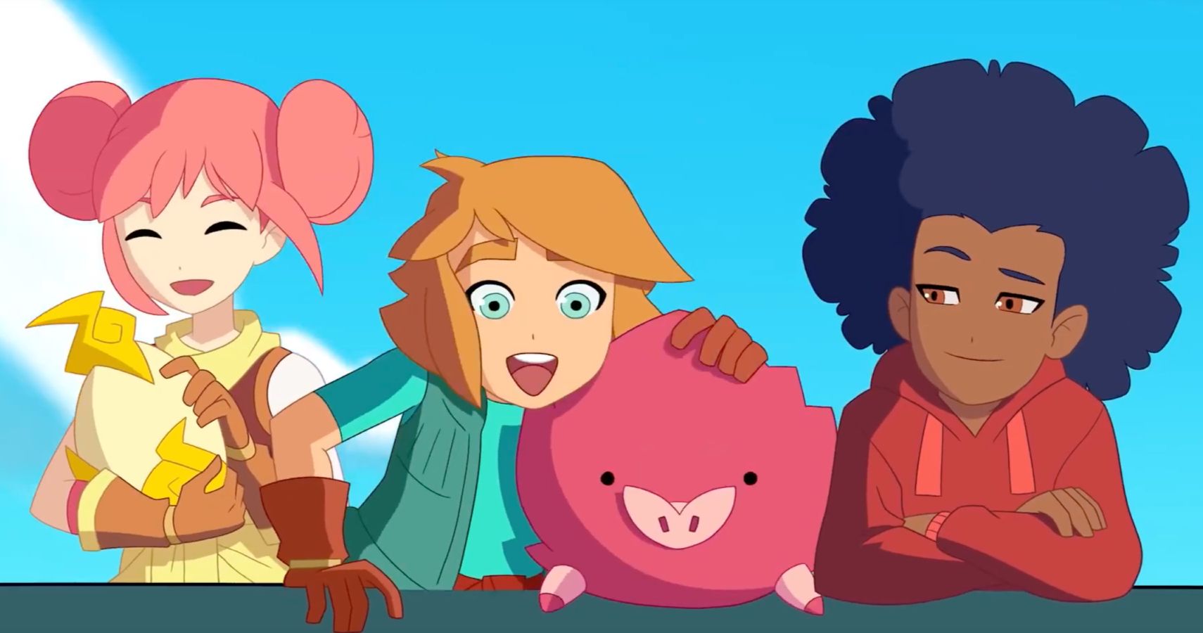 Characters from the Temtem trailer on an Airship.