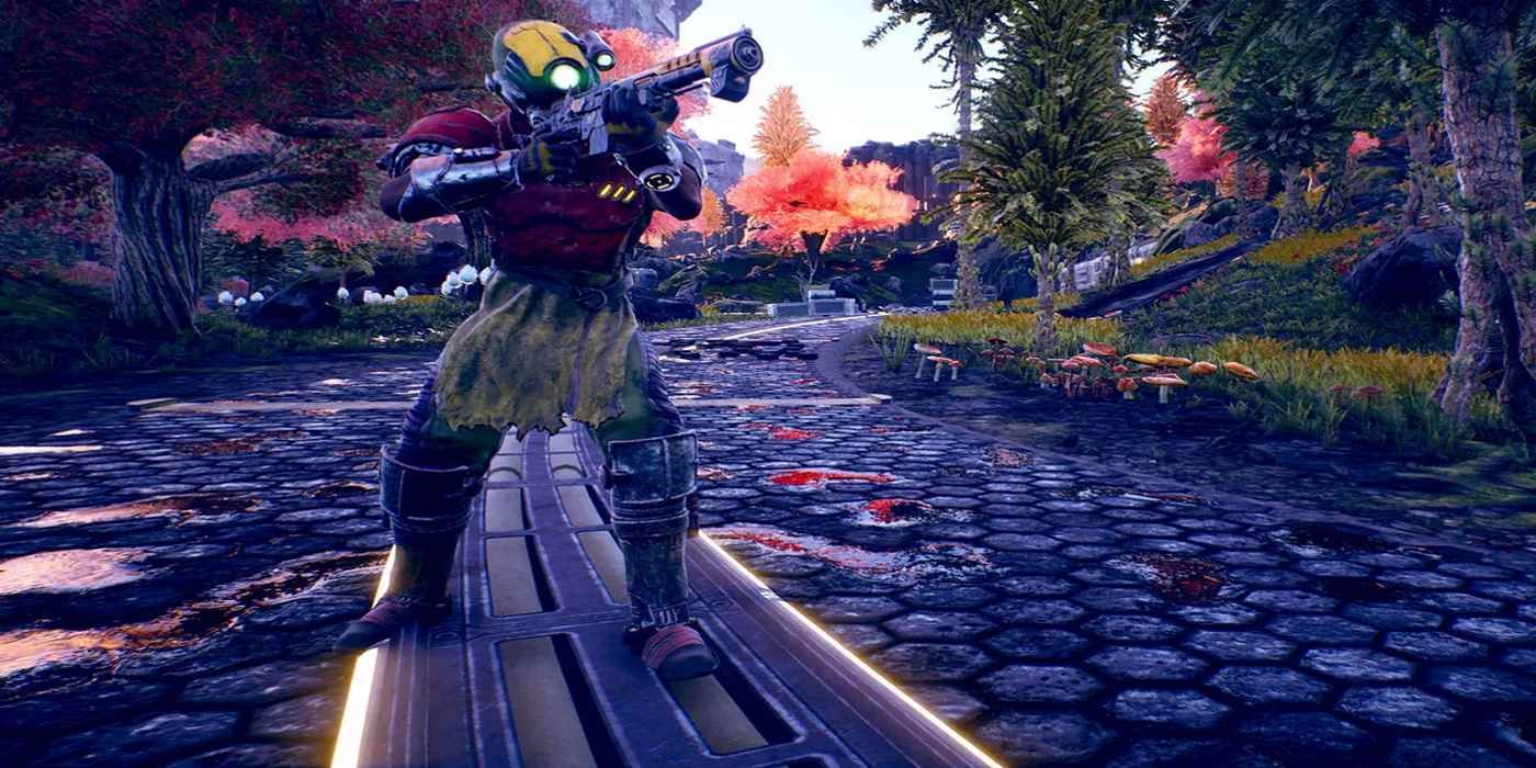 The Outer Worlds Aiming Gun in wilderness