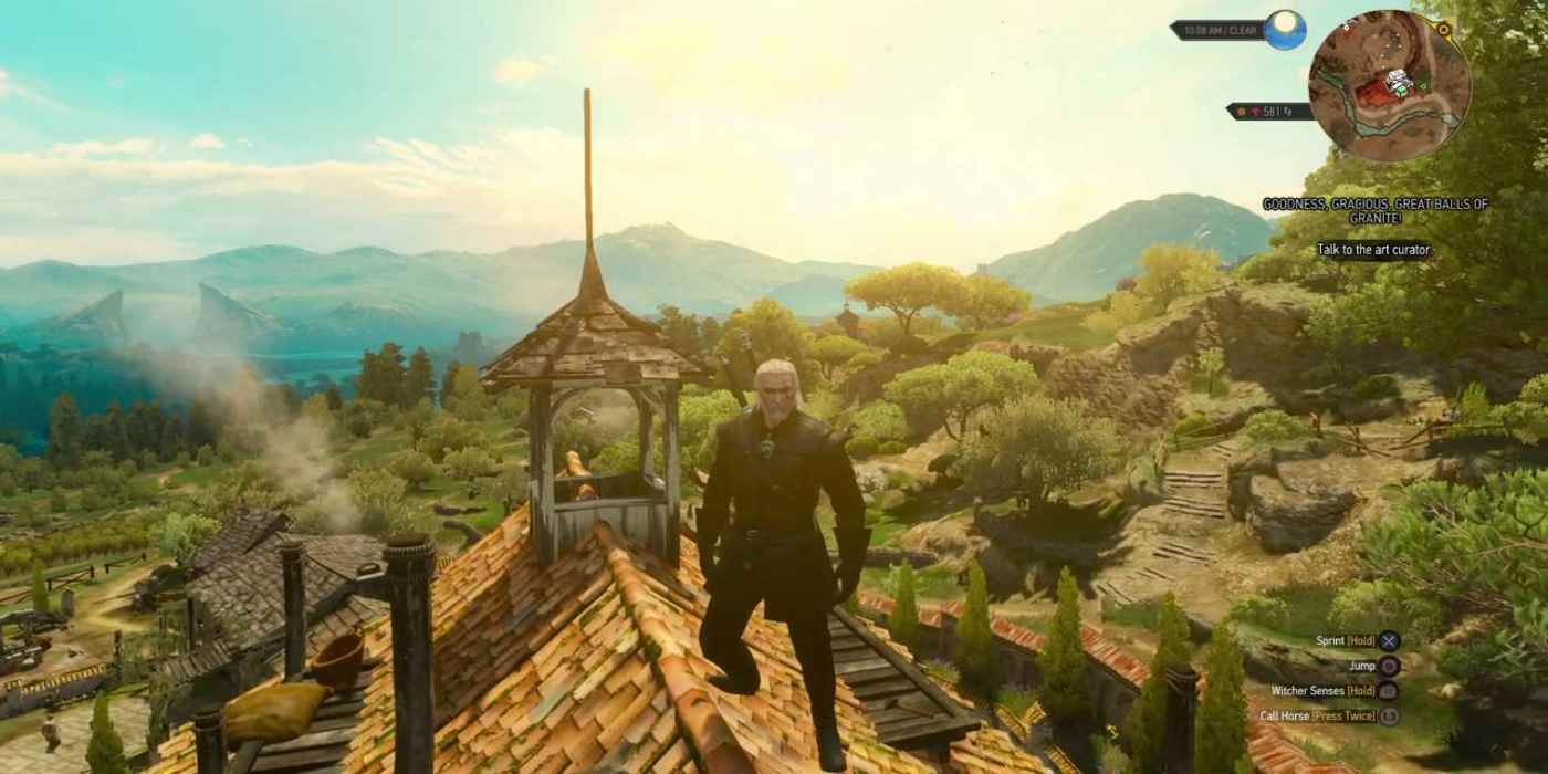 The Witcher 3 Geralt Standing On Roof