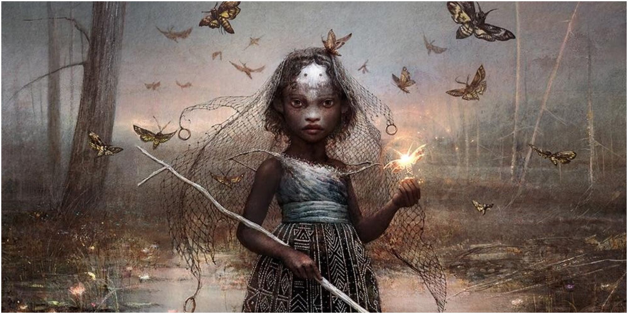 art of a small creature with butterflies