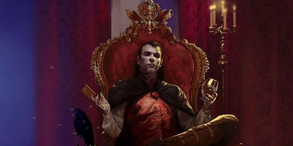 strahd dnd vampire sits in throne