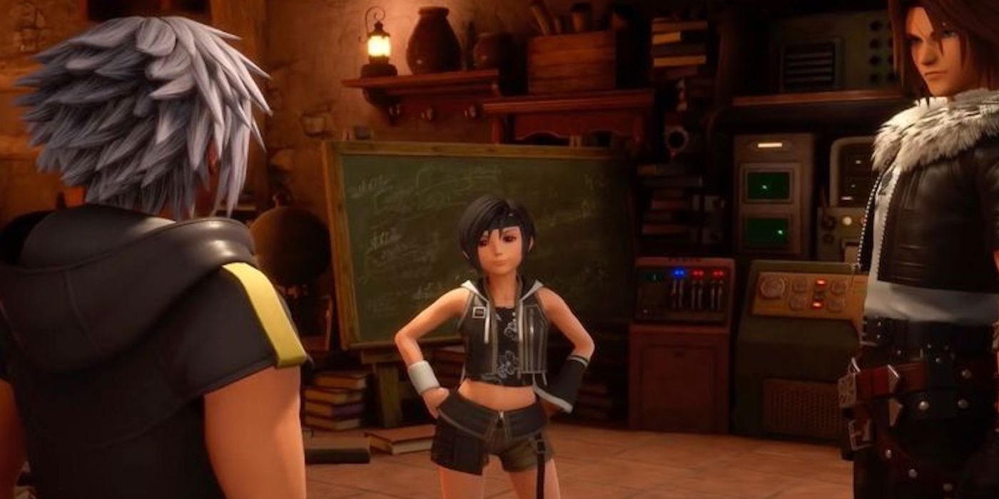Riku and Leon talking to Yuffie.