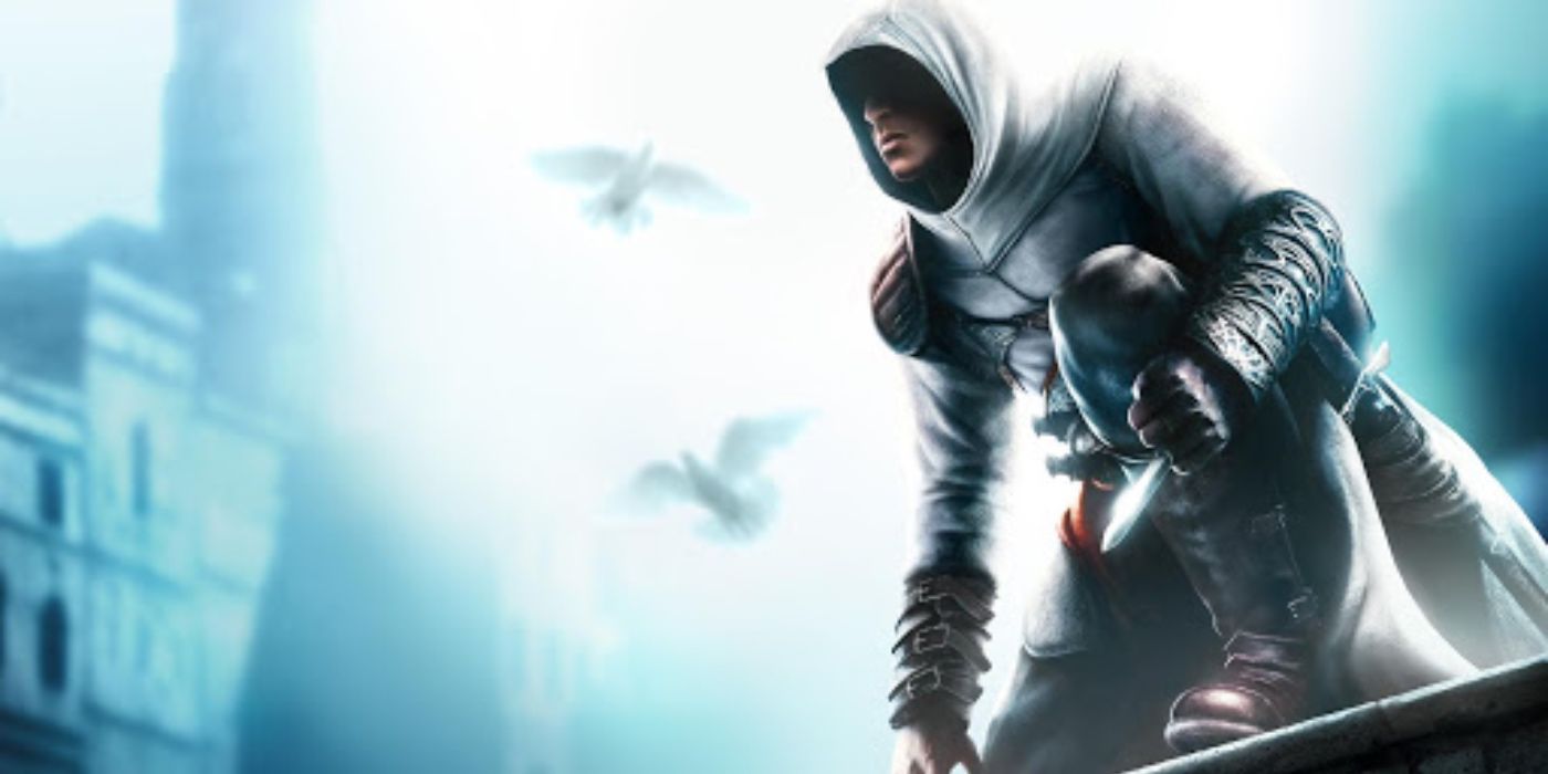 Assassin's Creed Bloodlines screenshot of Altair crouched on ledge.