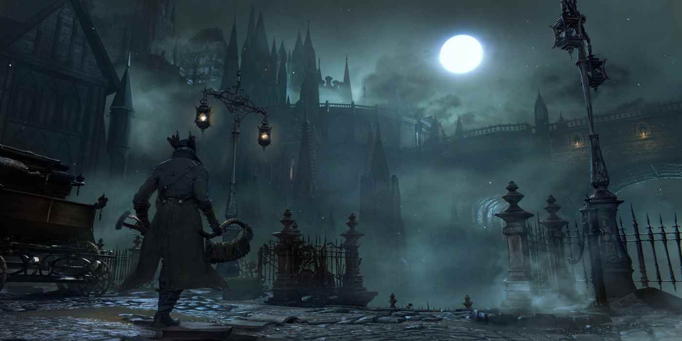Bloodborne Hunter Looking At Full Moon