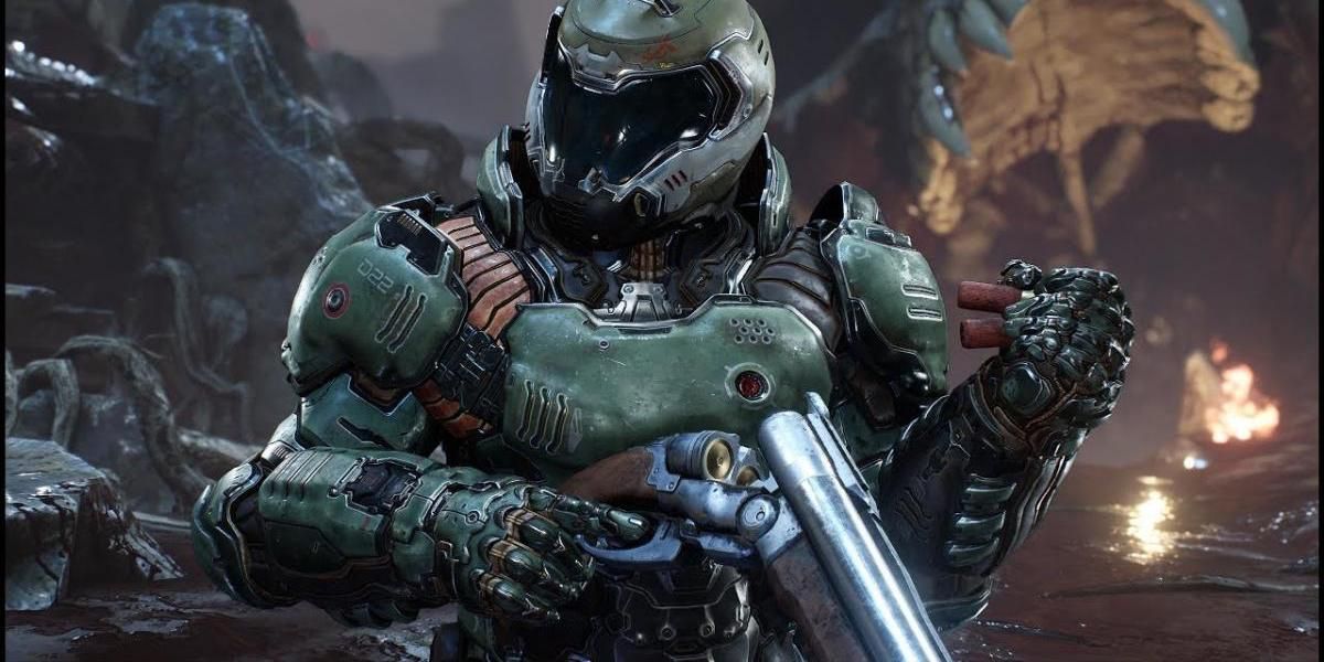 Doom Eternal Doom Guy loading up super shotgun