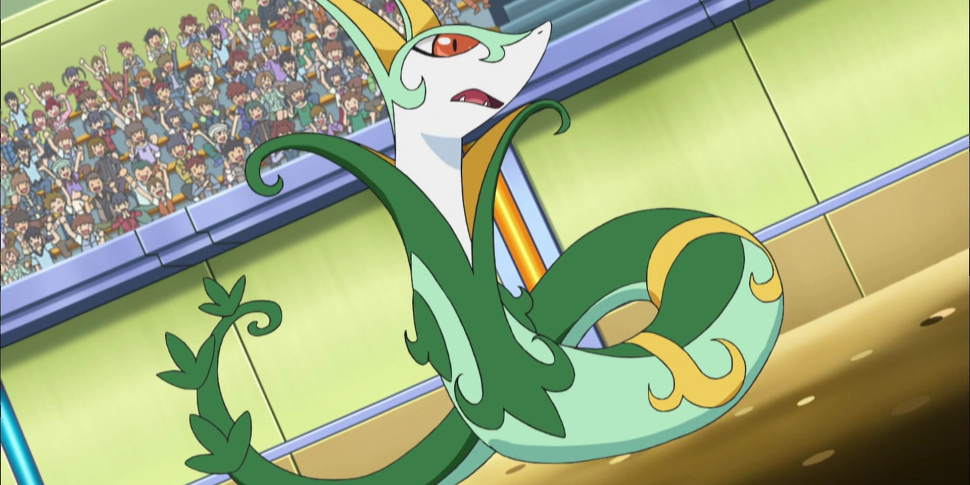 Pokemon Anime Serperior In Battle Arena Crowd Cheering
