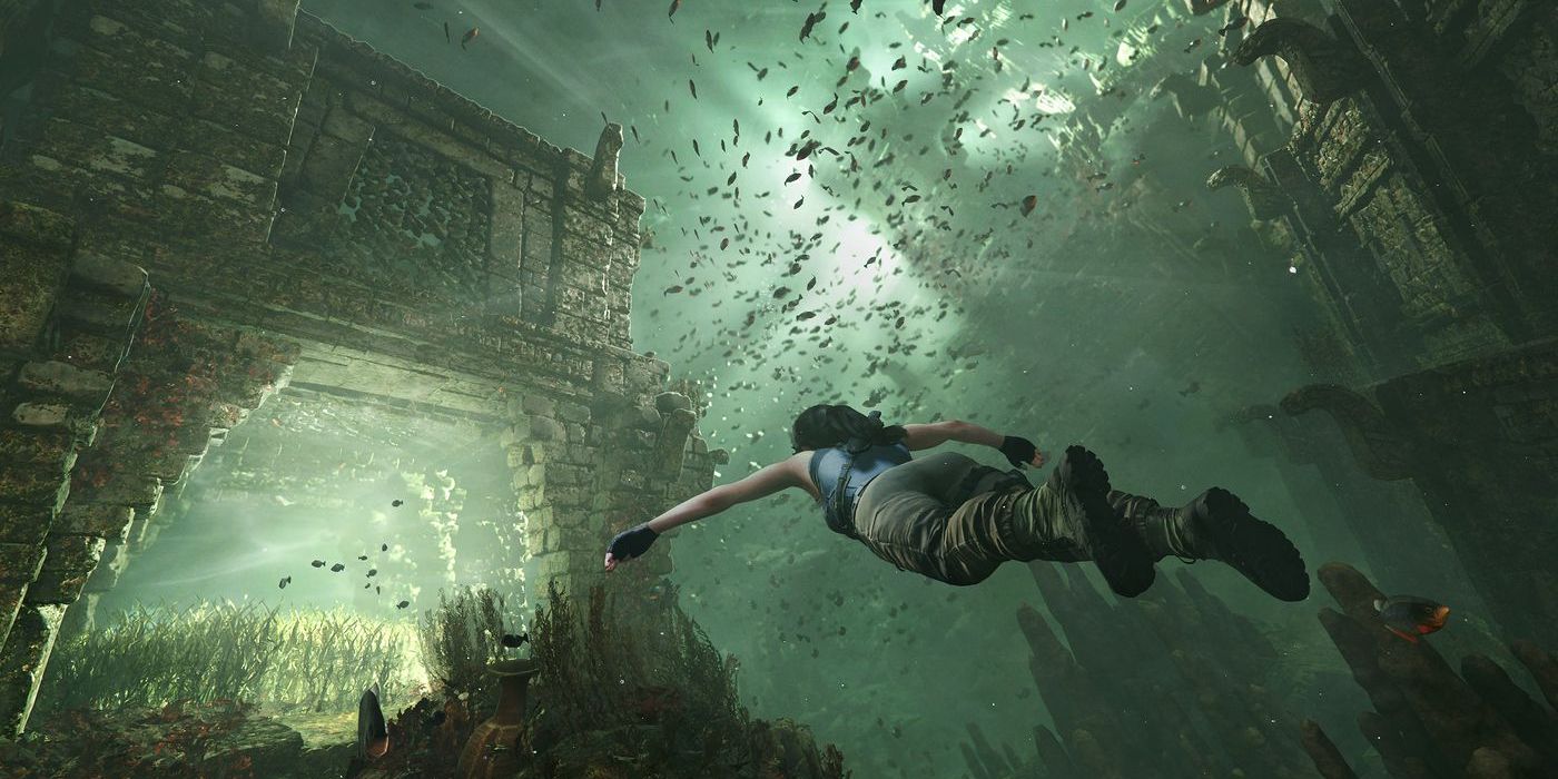 Shadow Of The Tomb Raider Screenshot Of Lara Croft Exploring Underwater