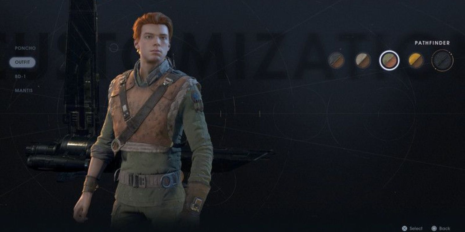 A screenshot of the outfit menu showing Cal wearing the Pathfinder Outfit.
