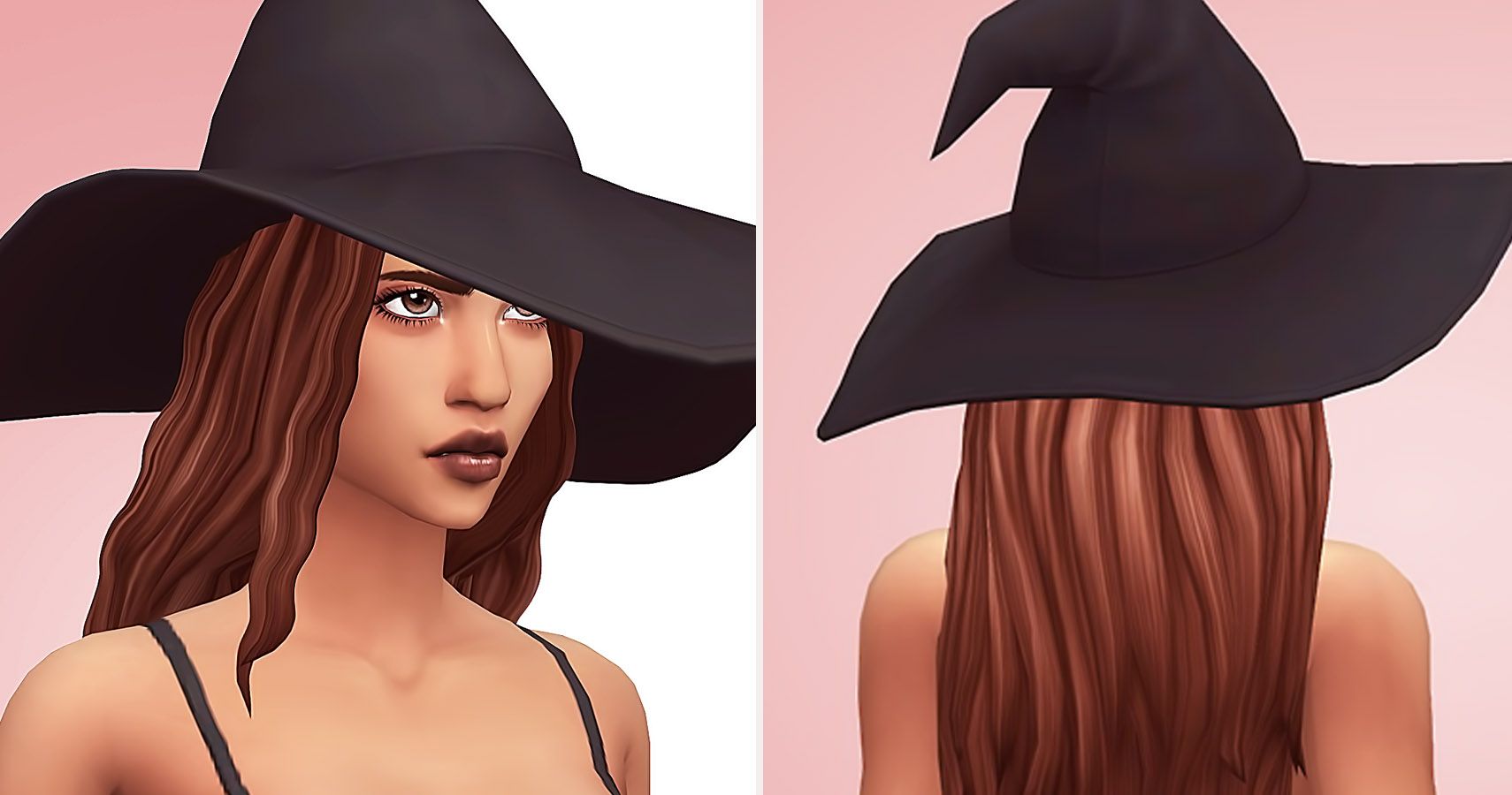 brunette sim with a traditionall black witches hat on