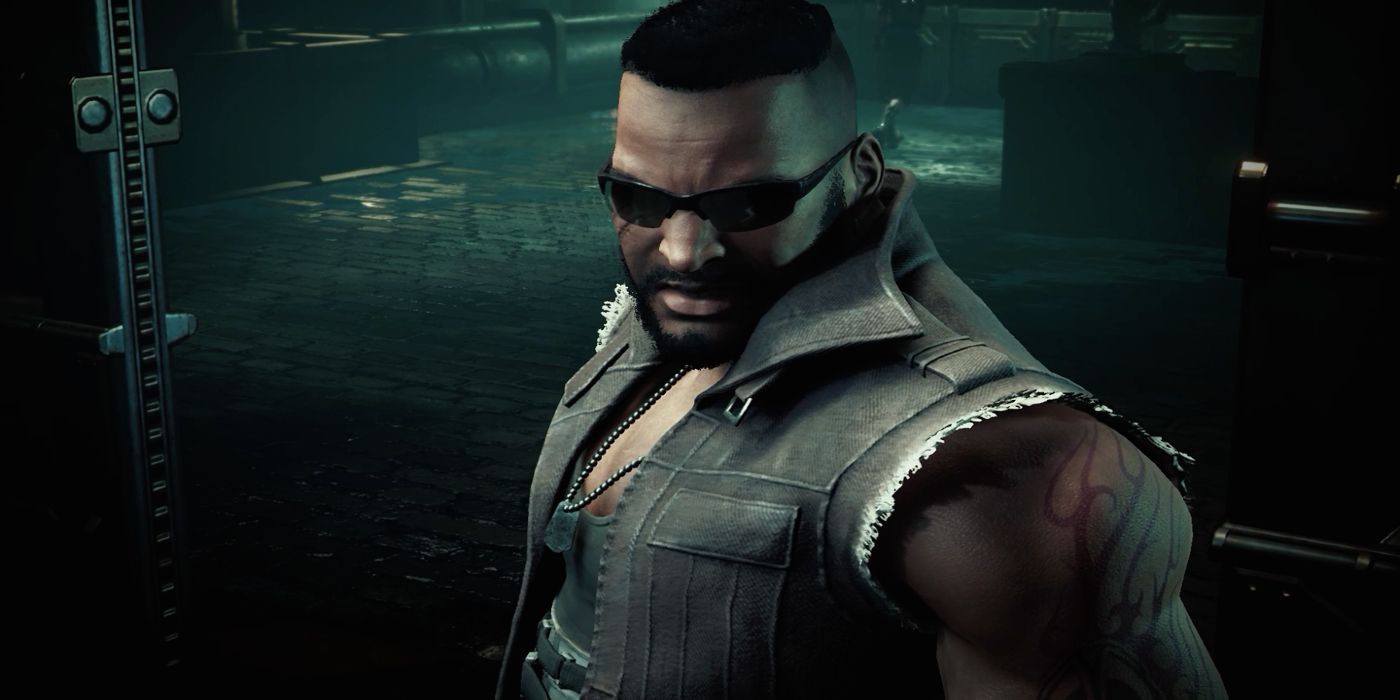 A close shot of Barret in FF7 Remake.