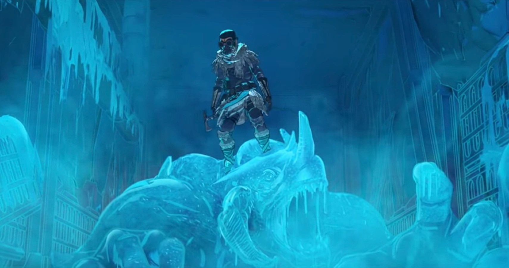 Bloodhound stands upon slain beast.