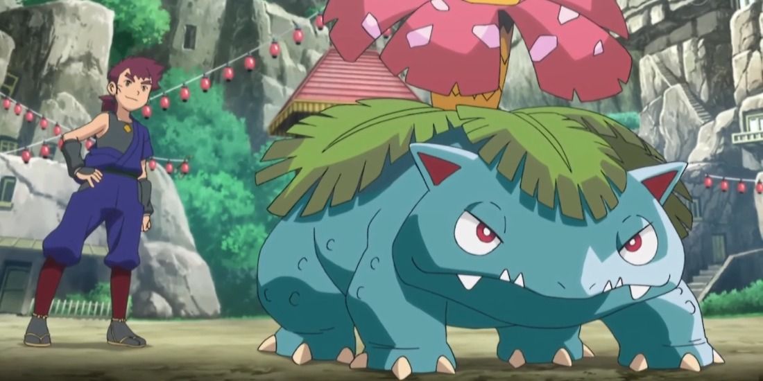 One husky Venusaur being sent out by its trainer
