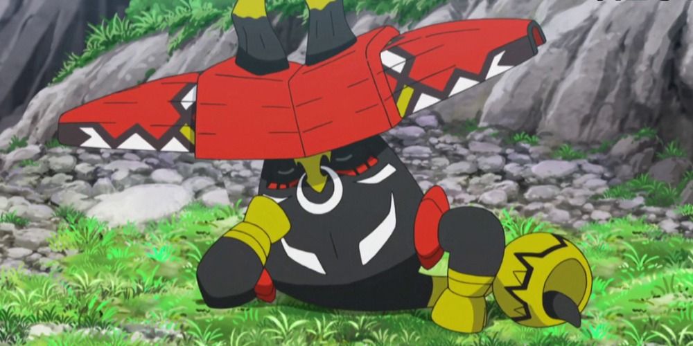 Tapu Bulu from the Pokemon Anime relaxing on a cliffside