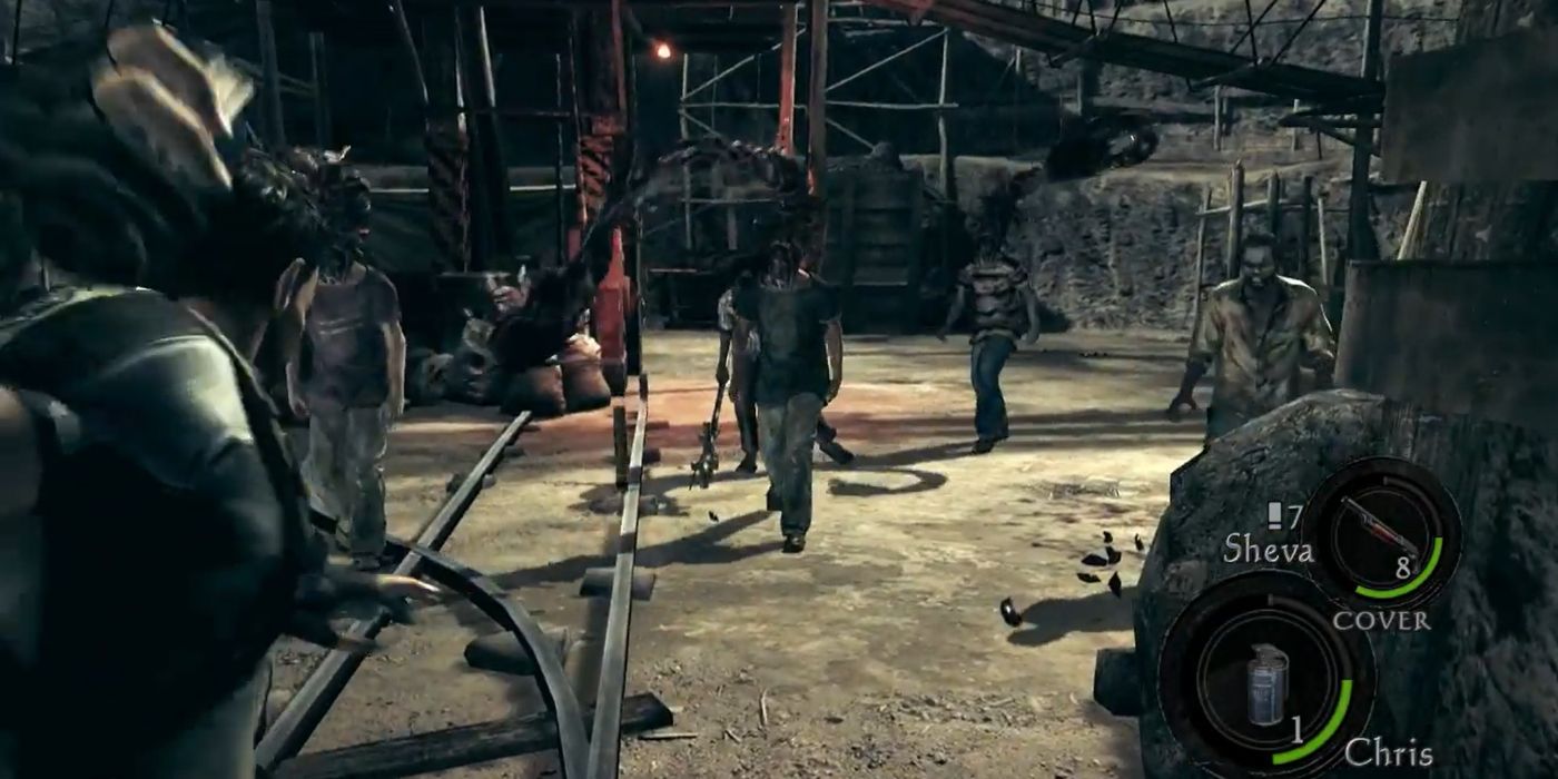 Resident Evil 5 Screenshot Of Chris Using Flash Grenade