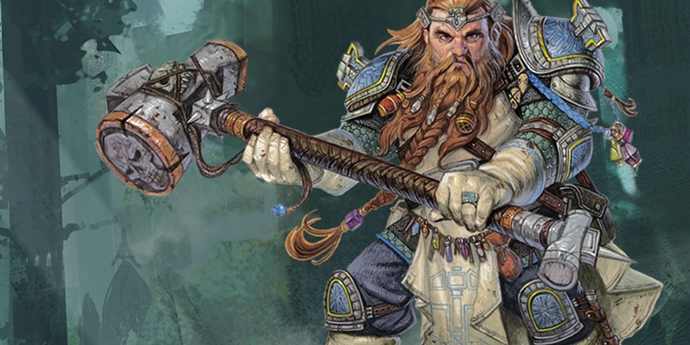 a dwarf holding a two-handed hammer
