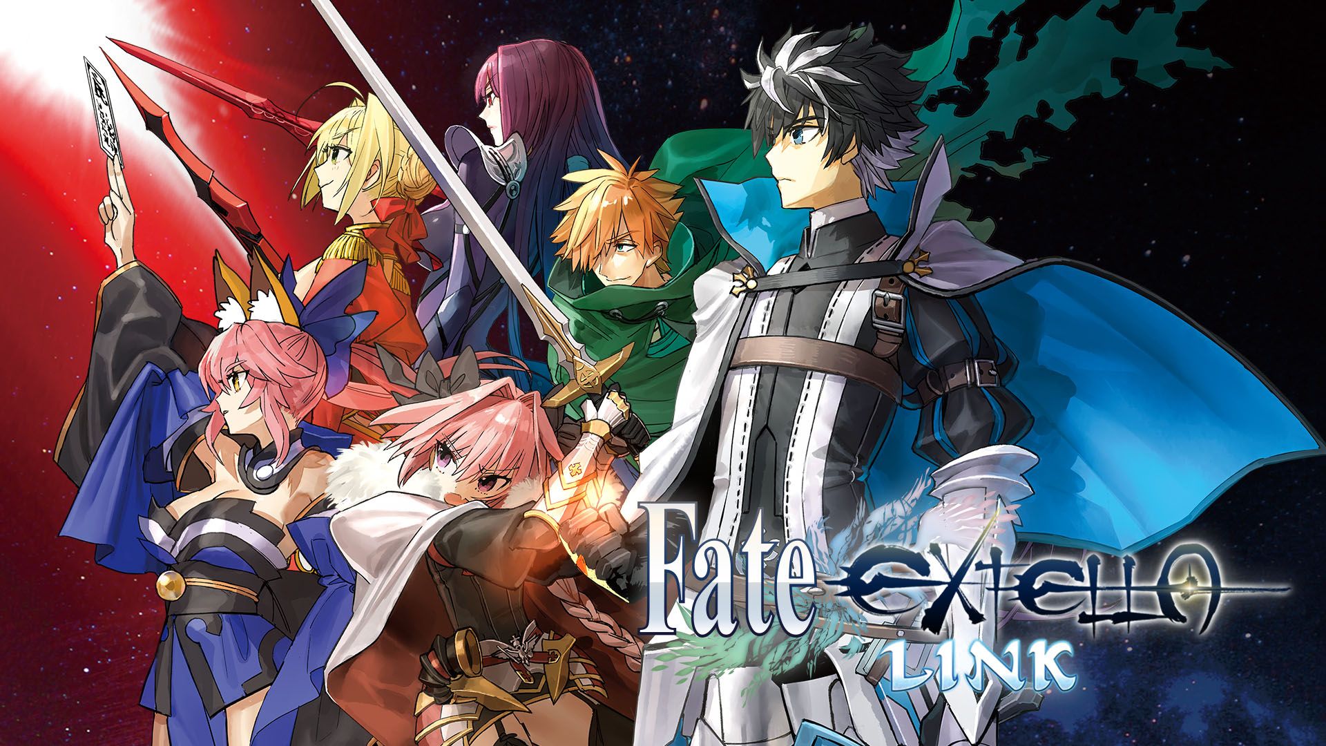 Charlemagne, Robin Hood, Scathach, Nero and Tammy Fox from Fate: Extella Link.