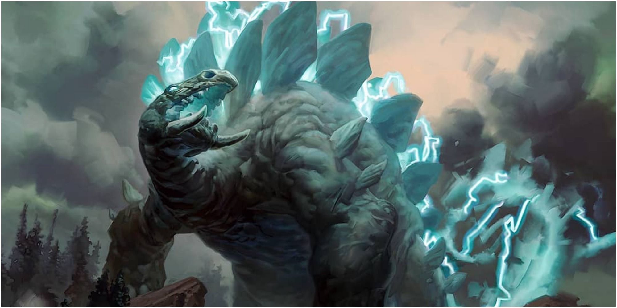 large lizard creature with blue scales and lightning